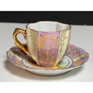 Vintage Lenwile Ardalt #692 Hand Painted Tea Cup and Saucer Japan 1945 Gold Trim